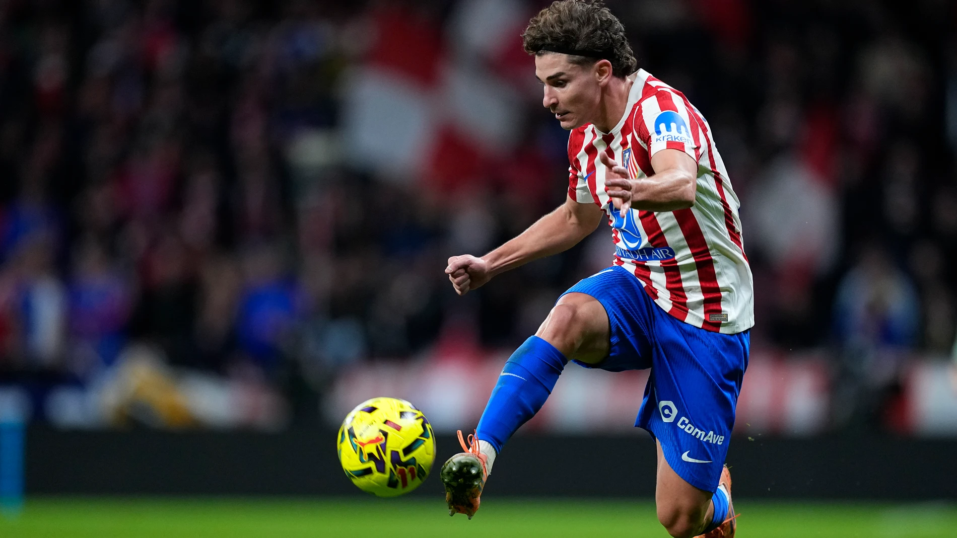 Julian Alvarez of Atletico de Madrid in action during the Spanish League, LaLiga EA Sports, football match played between Atletico de Madrid and Levante UD at Riyadh Air Metropolitano on November 08, 2025 in Madrid, Spain. AFP7 08/11/2025 ONLY FOR USE IN SPAIN