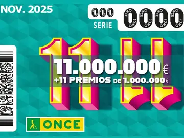 Cupón del sorteo Extra del 11 del 11 de la ONCE de hoy, martes 11 de noviembre de 2025 Cupón del sorteo Extra del 11 del 11 de la ONCE de hoy, martes 11 de noviembre de 2025