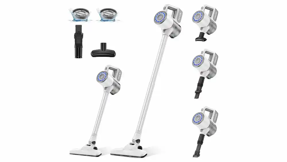 Esta aspiradora sin cable incluye varios accesorios