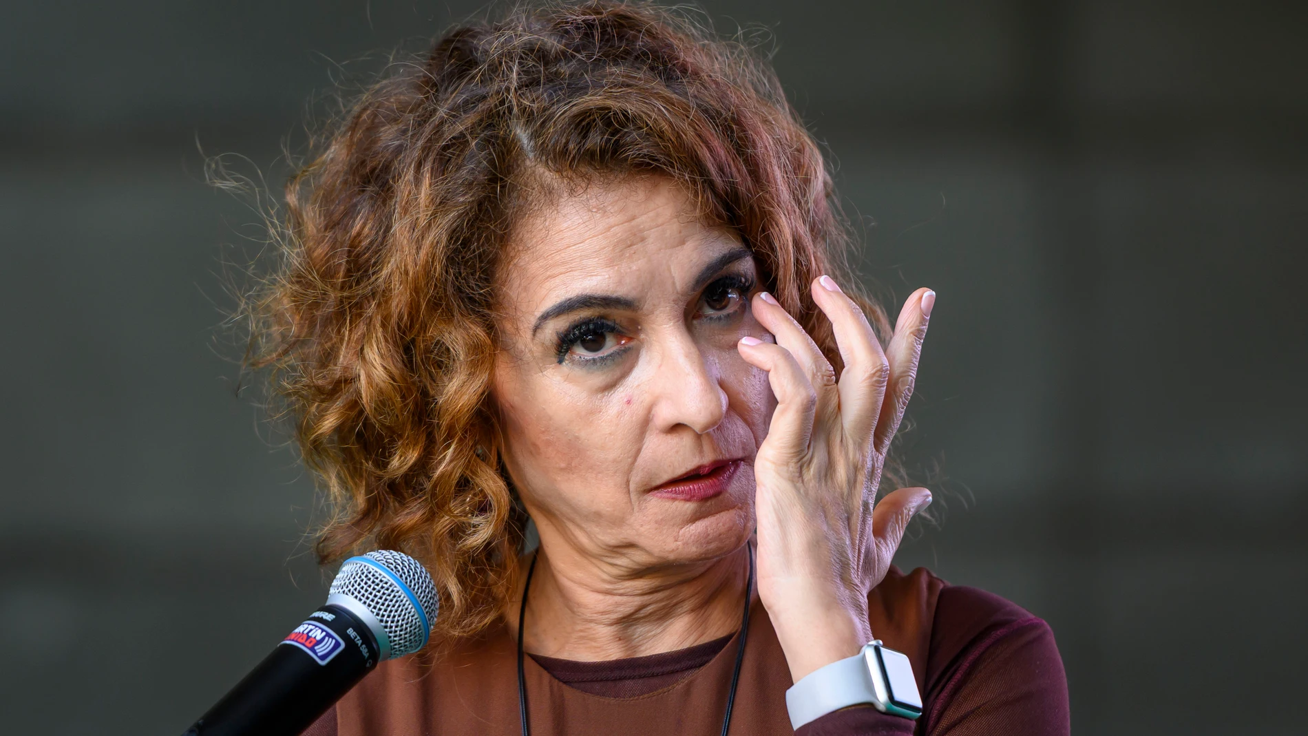 SEVILLA (ESPAÑA), 14/11/2025.- La vicepresidenta primera del Gobierno y ministra de Hacienda, María Jesús Montero, atiende a los medios antes de la inauguración de la XIX Feria Provincial de Mujeres Empresarias en Sevilla que se celebra en el patio de la Diputación de Sevilla. EFE/ Raúl Caro.