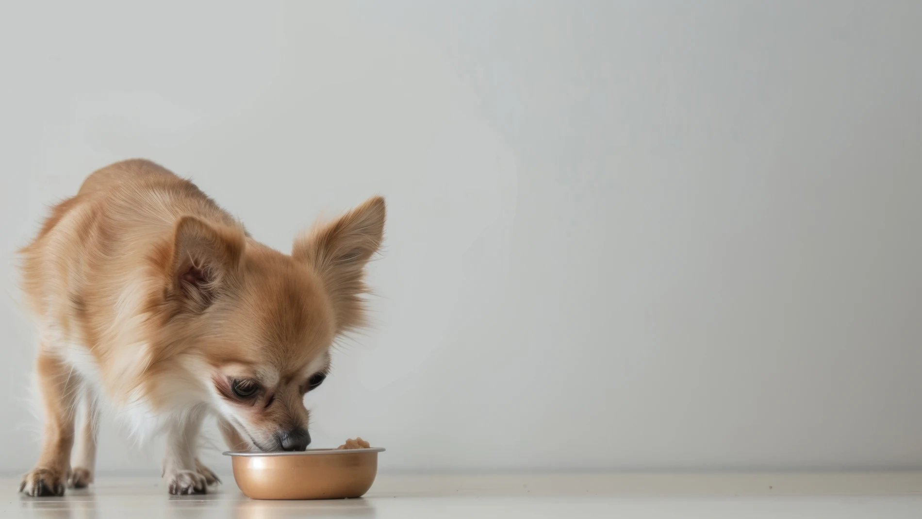 Perro pequeño alimentándose