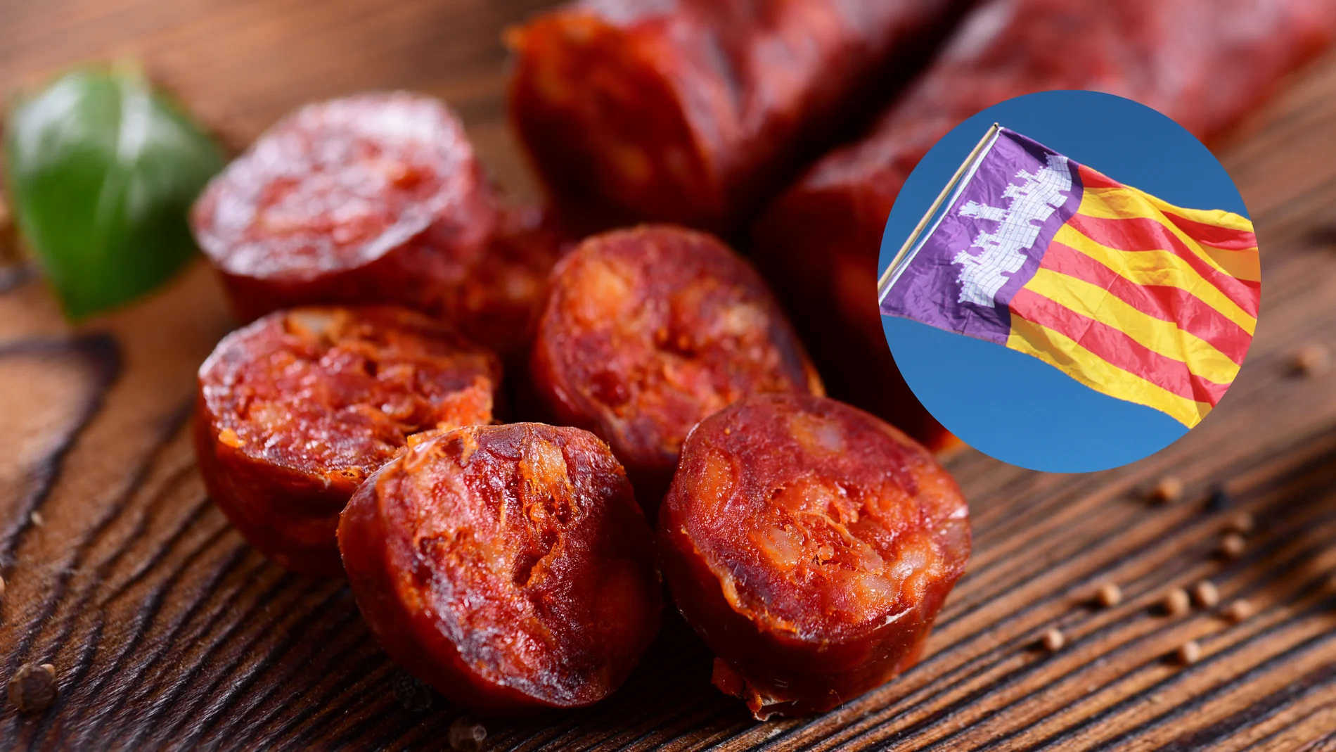 Imagen de embutido junto a la bandera balear