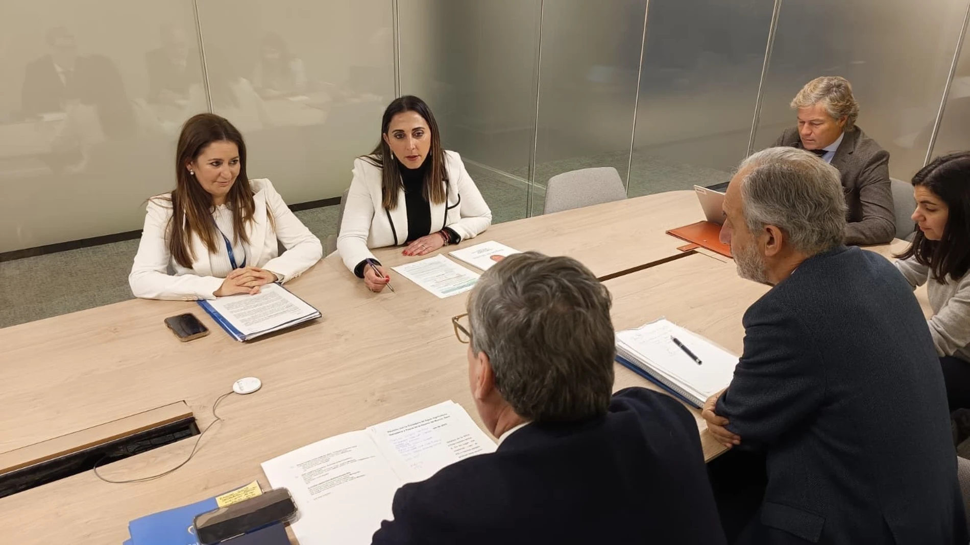 La consejera Sara Rubira durante la reunión mantenida en Bruselas junto a europarlamentarios que forman parte de la Comisión de Pesca del Parlamento Europeo Carme Ripollés / Europa Press 19/11/2025