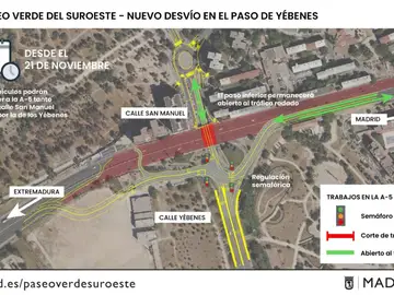 Madrid: nuevo desvío de tráfico en la A-5, a la altura del paseo de Yébenes Madrid: nuevo desvío de tráfico en la A-5, a la altura del paseo de Yébenes