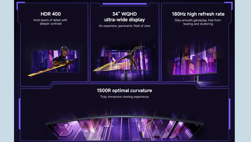 Las principales características del Xiaomi Curved Gaming Monitor G34WQi 2026