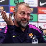 Hansi Flick, en la rueda de prensa de este viernes