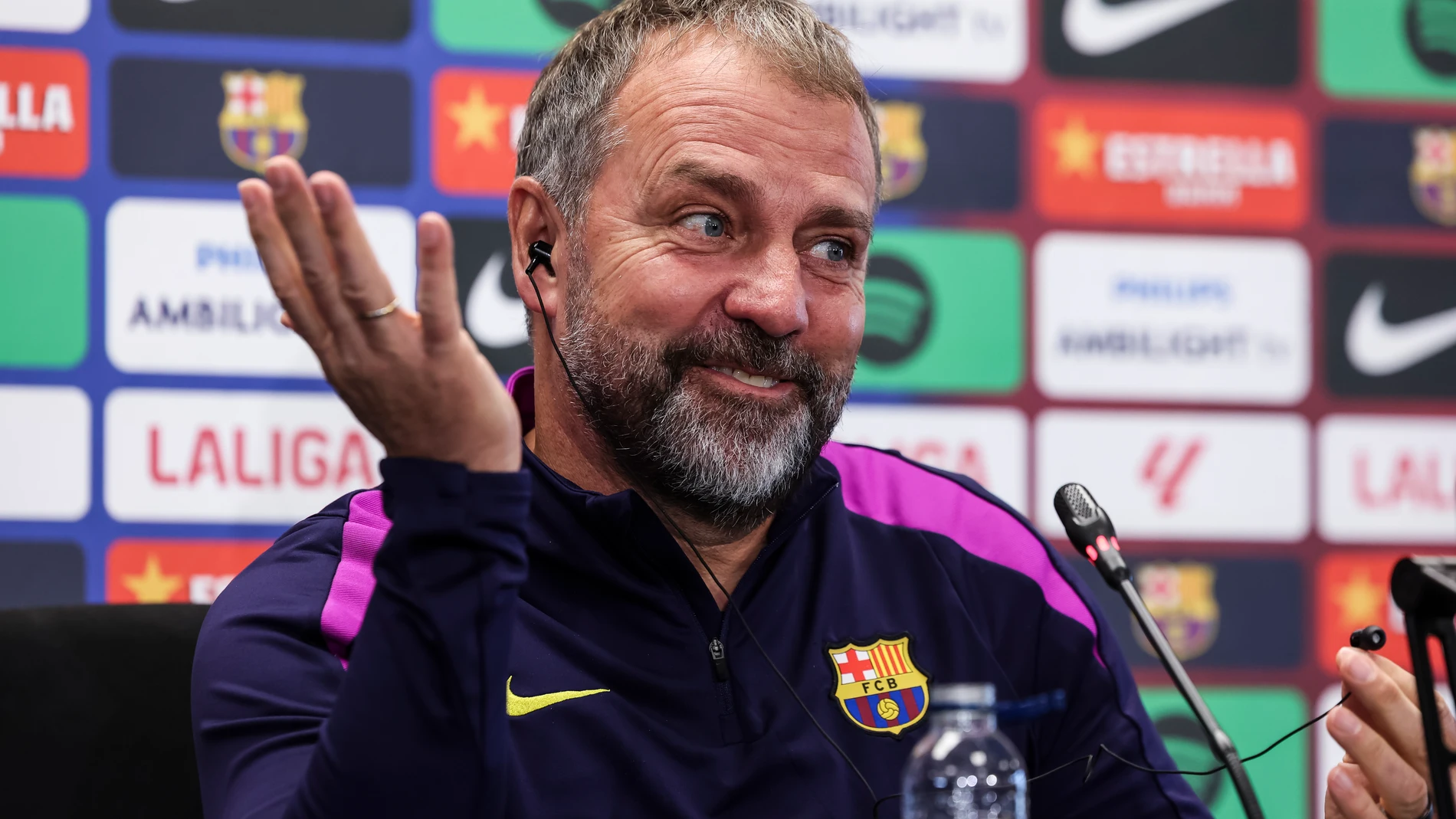Hansi Flick, head coach of FC Barcelona, attends his press conference during the training day of FC Barcelona ahead the Spanish League, La Liga EA Sports, football match against Athletic Club at Ciudad Esportiva Joan Gamper on November 21, 2025 in Sant Joan Despi, Barcelona, Spain.AFP7 21/11/2025 ONLY FOR USE IN SPAIN