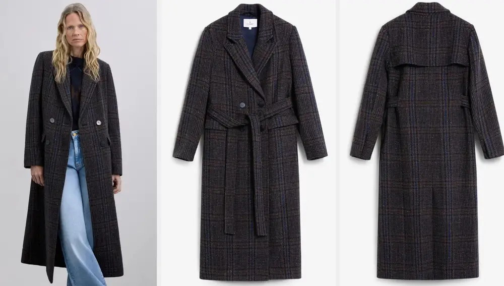 Abrigo largo cuadros (219€)