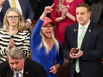 US Republican Representative from Georgia Marjorie Taylor Greene announces resignation from US Congress Washington (United States), 22/11/2025.- (FILE) - Republican Congressman Marjorie Taylor Greene of Georgia heckles Democrats during President Donald Trump's address to a joint session of the United States Congress in the House Chamber of the US Capitol in Washington, DC, USA, 04 March 2025 (reissued 22 November 2025). On 21 November, Greene announced that she will be resigning from US Congress, and that her last day serving will be on 05 January 2026. (Estados Unidos) EFE/EPA/JIM LO SCALZO