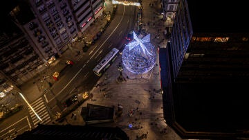 Vista a&eacute;rea de Vigo iluminado por Navidad