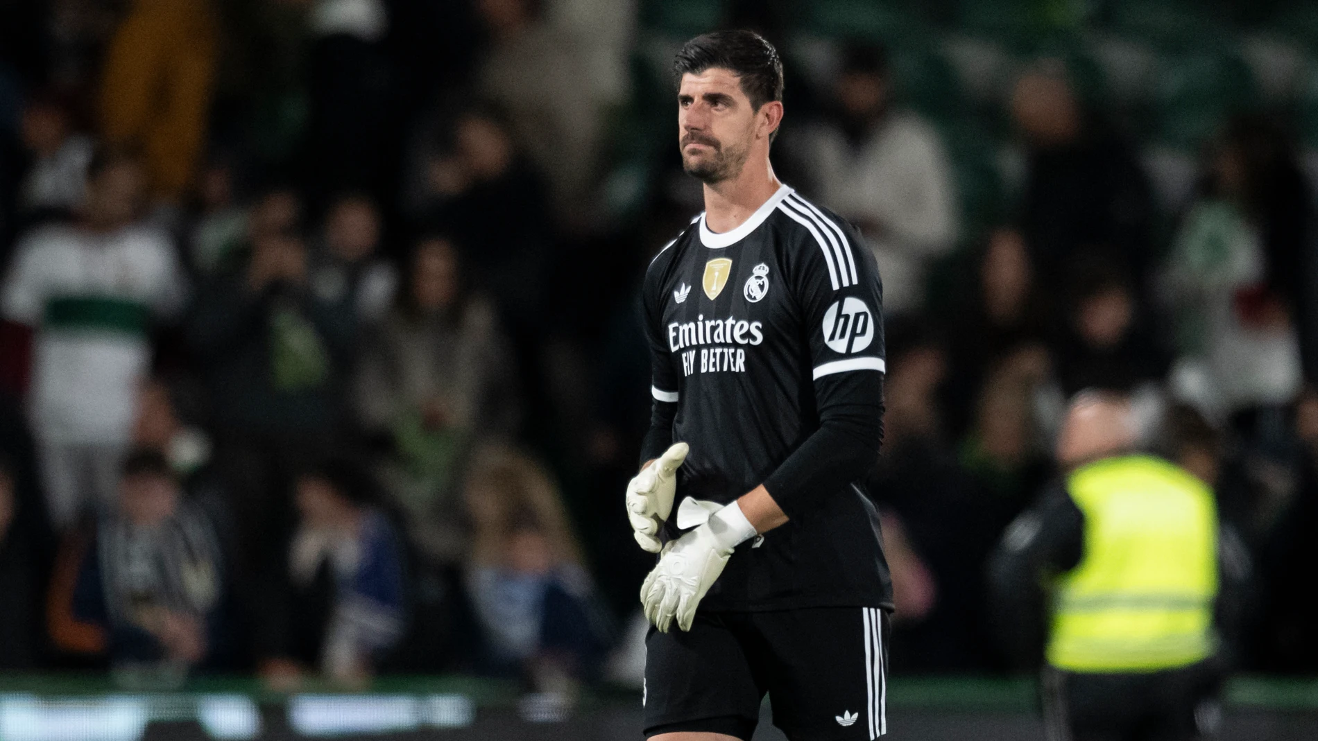 Thibaut Courtois of Real Madrid CF he looks dejected after the match the Spanish league, La Liga EA Sports, football match played between Elche CF and Real Madrid C.F. at Manuel Martinez Valero Stadium on November 23, 2025 in Elche, Spain. AFP7 23/11/2025 ONLY FOR USE IN SPAIN