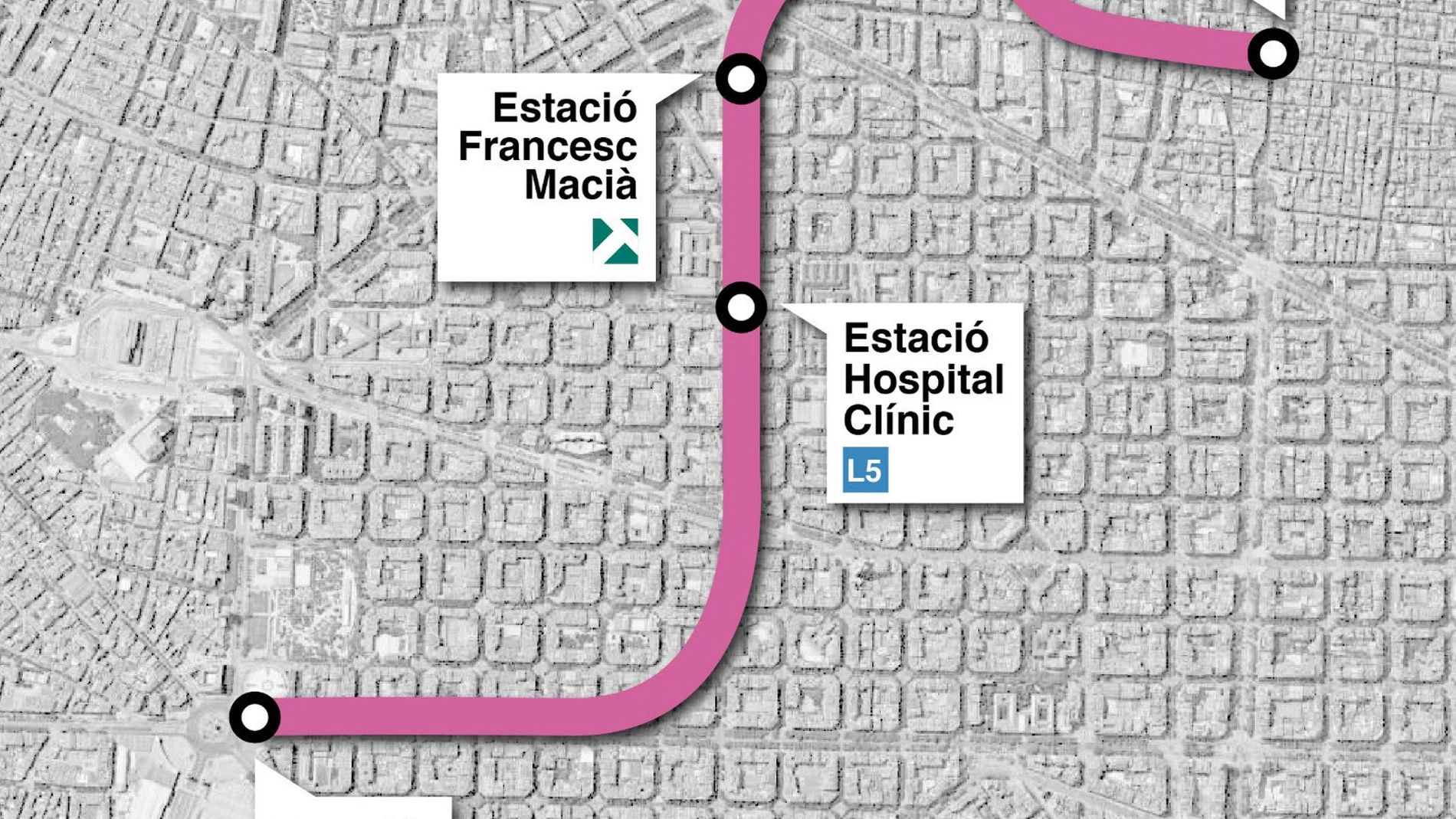 Mapa de la prolongación de la L8 de los Ferrocarrils de la Generalitat de Catalunya (FGC) en Barcelona.