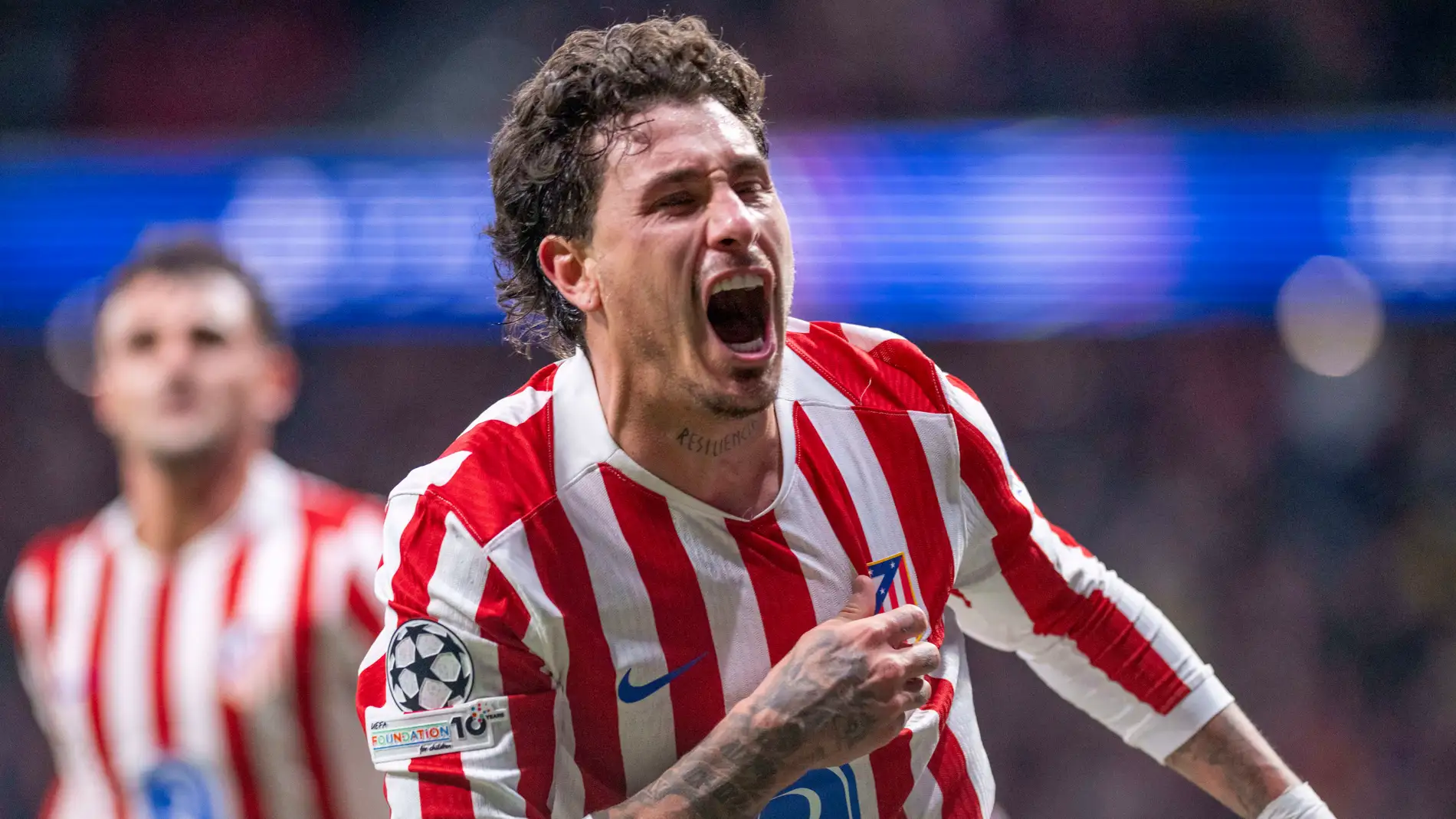 26 November 2025, United Kingdom, London: Atletico de Madrid's Jose Maria Gimenez celebrates scoring his side's second goal during the UEFA Champions League soccer match between FC Arsenal and Bayern Munich at Emirates Stadium. Photo: Oscar Manuel Sanchez/ZUMA Press Wire/dpa Oscar Manuel Sanchez/ZUMA Press / DPA 26/11/2025 ONLY FOR USE IN SPAIN