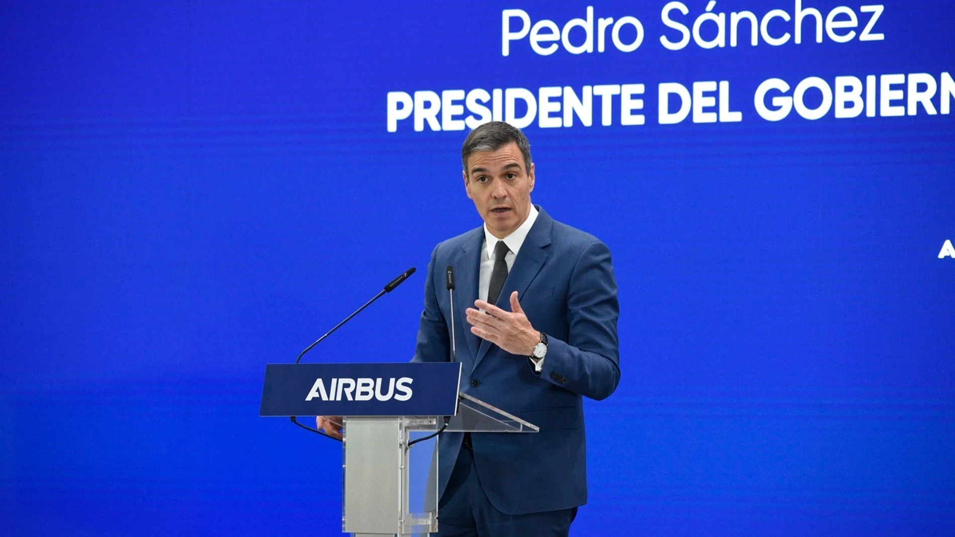 Pedro Sánchez durante la inauguración del HUB de Airbus en Albacete
