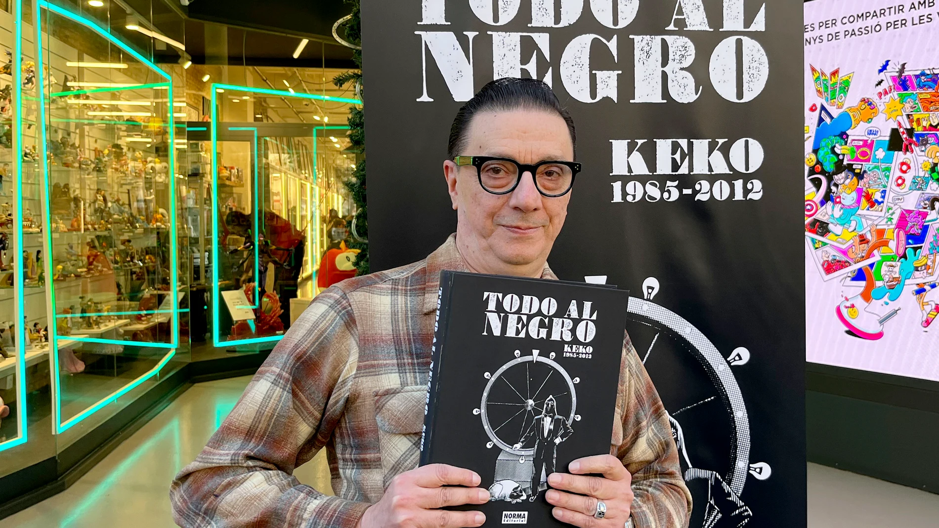 GRAFCAT5039. BARCELONA, 27/11/2025.- El autor de cómic madrileño José Antonio Godoy, conocido artísticamente como Keko, que publica la antología 'Todo al negro. Keko: 1985-2012' (Norma), ha asegurado este jueves en la presentación del álbum que los artistas cabalgan "a hombros de gigantes" y los suyos "eran de bajo presupuesto". EFE/Guillermo Cabellos