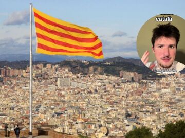 El tiktoker, Griffin Bassett, y una bandera catalana de fondo El tiktoker, Griffin Bassett, y una bandera catalana de fondo