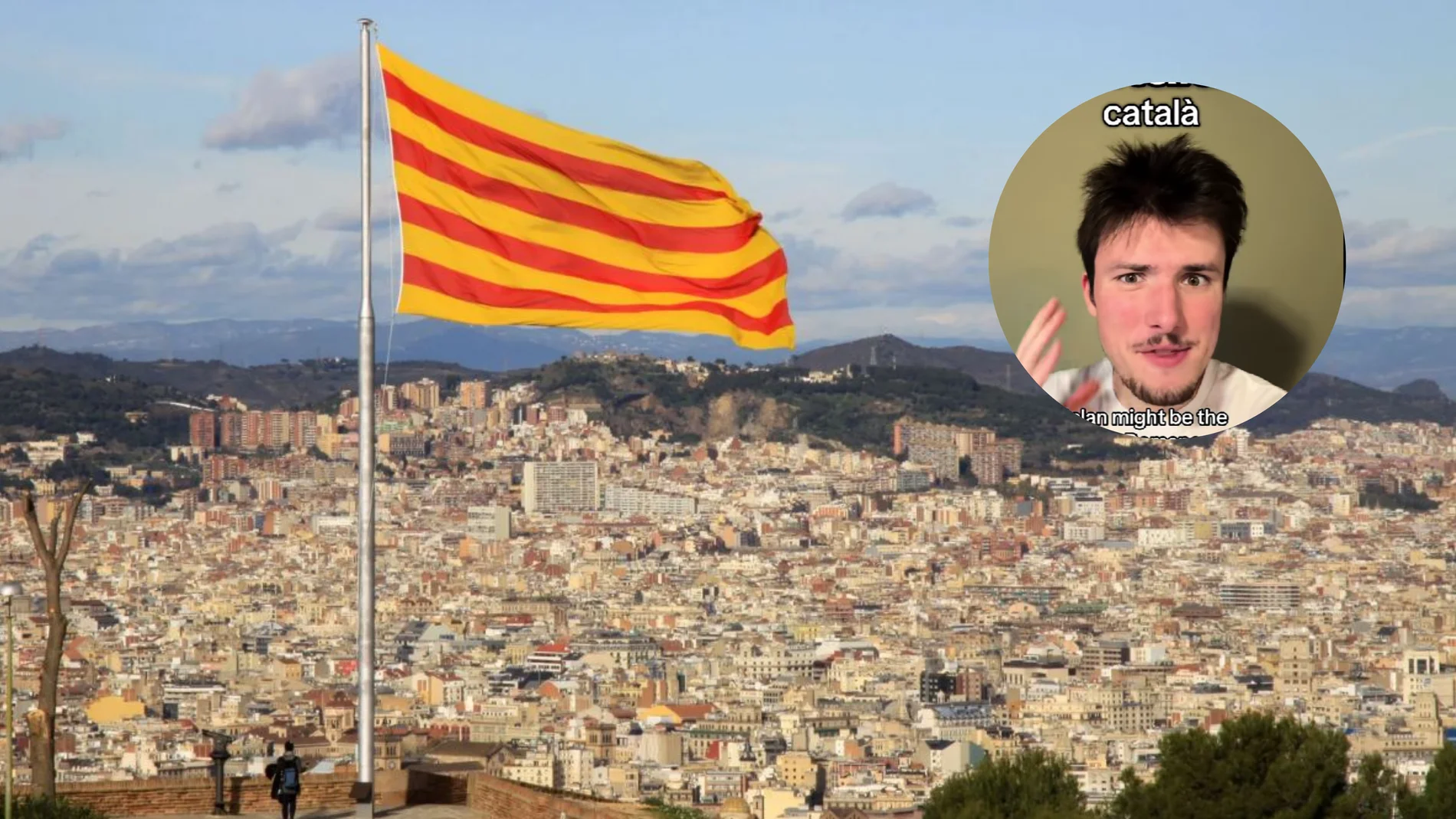 El tiktoker, Griffin Bassett, y una bandera catalana de fondo