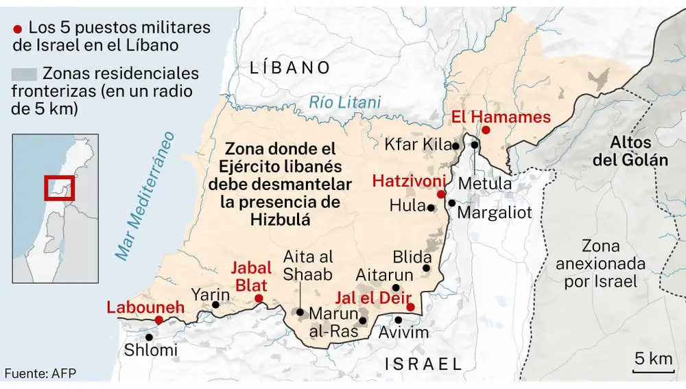 Puestos militares de Israel en Líbano