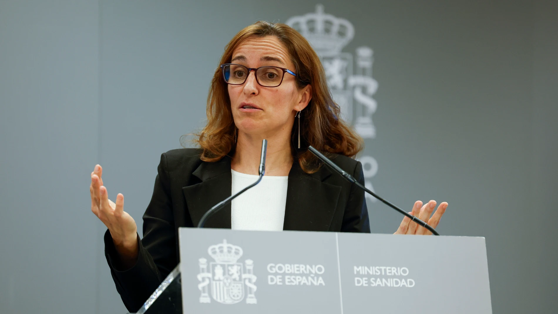 MADRID (ESPAÑA), 28/11/2025.- La ministra de Sanidad, Mónica García durante la rueda de prensa tras presidir un nuevo pleno extraordinario del Consejo Interterritorial del Sistema Nacional de Salud este viernes en el Ministerio de Sanidad en Madrid. EFE/ Javier Lizón