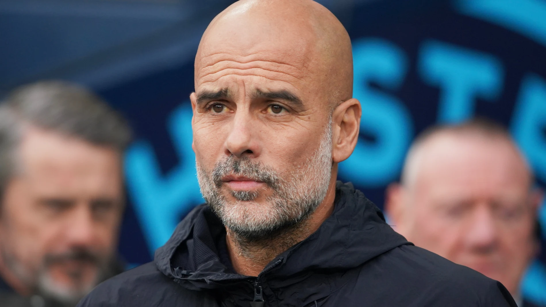 Manchester City's head coach Pep Guardiola waits for the start of the English Premier League soccer match between Manchester City and Leeds United in Manchester, England, Saturday, Nov. 29, 2025. (AP Photo/Ian Hodgson)