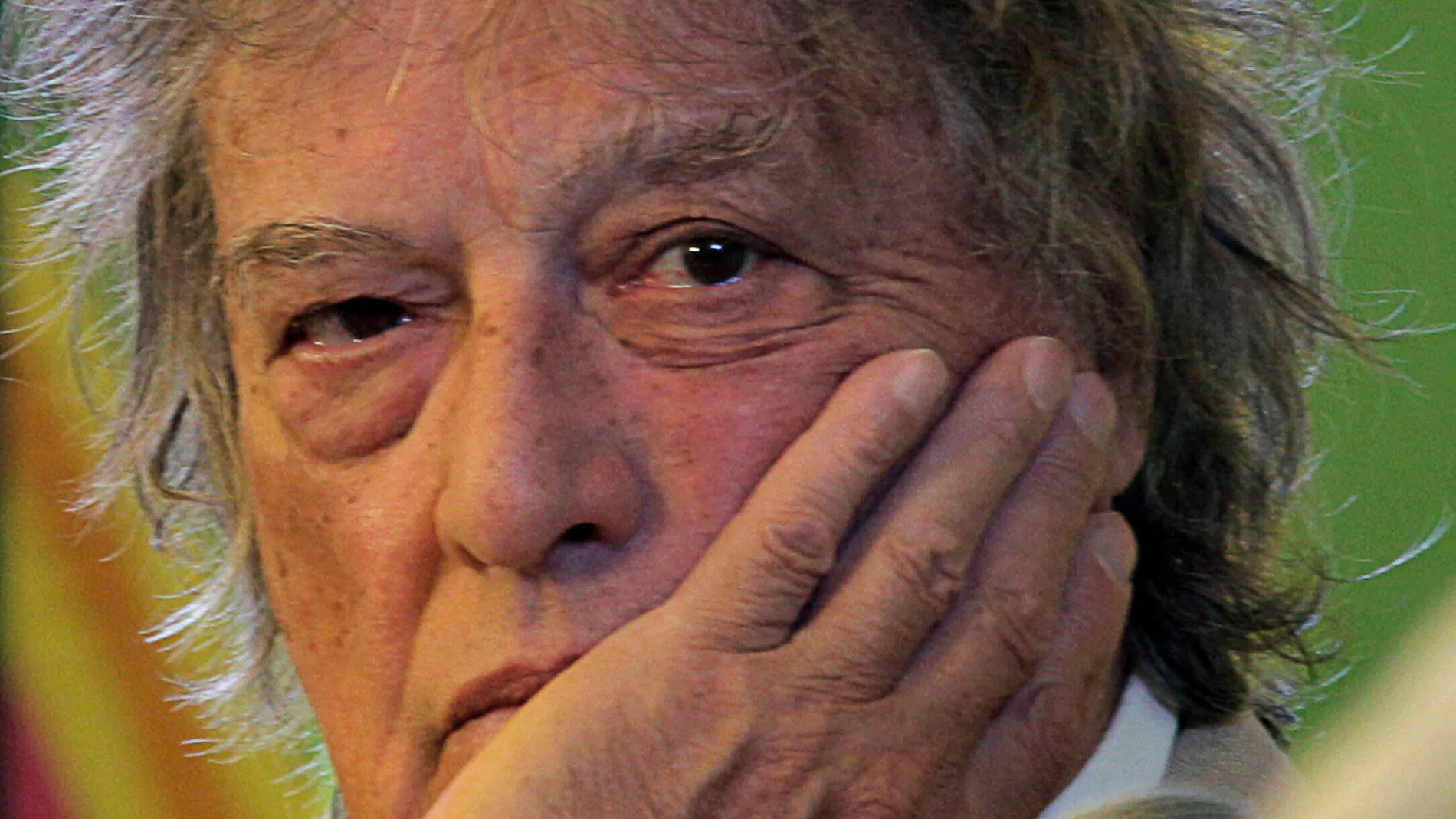 FILE - British play writer Tom Stoppard listens at a session at the Jaipur Literature Festival, in the western Indian state of Rajasthan, India, Monday, Jan. 23, 2012. (AP Photo/Manish Swarup, File)