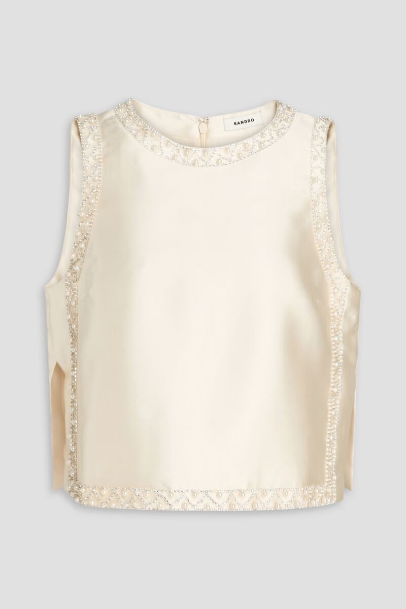 Embellished faille top.
