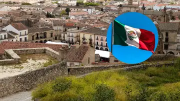 Imagen de archivo sobre Extremadura junto a la bandera de México Imagen de archivo sobre Extremadura junto a la bandera de México