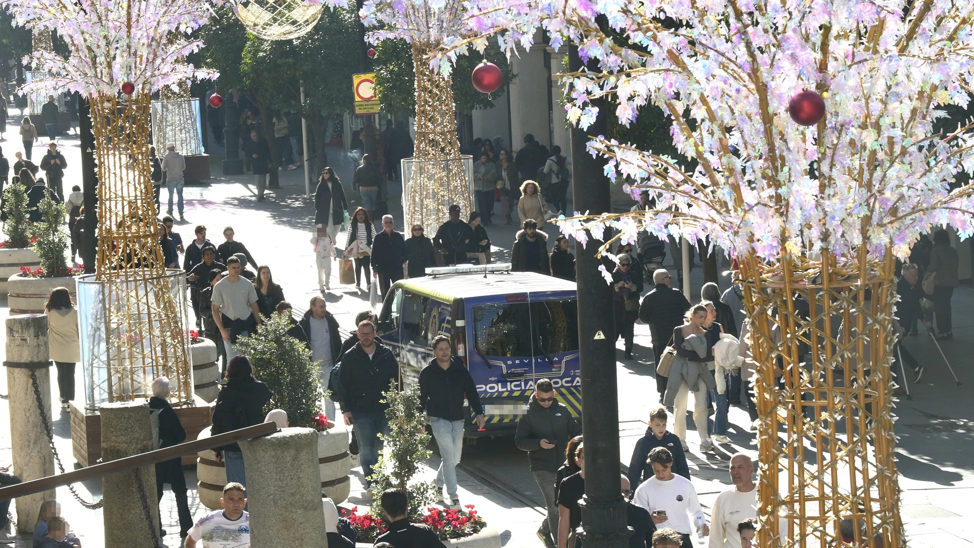 Un vehículo de la Policía Local en el centro de Sevilla