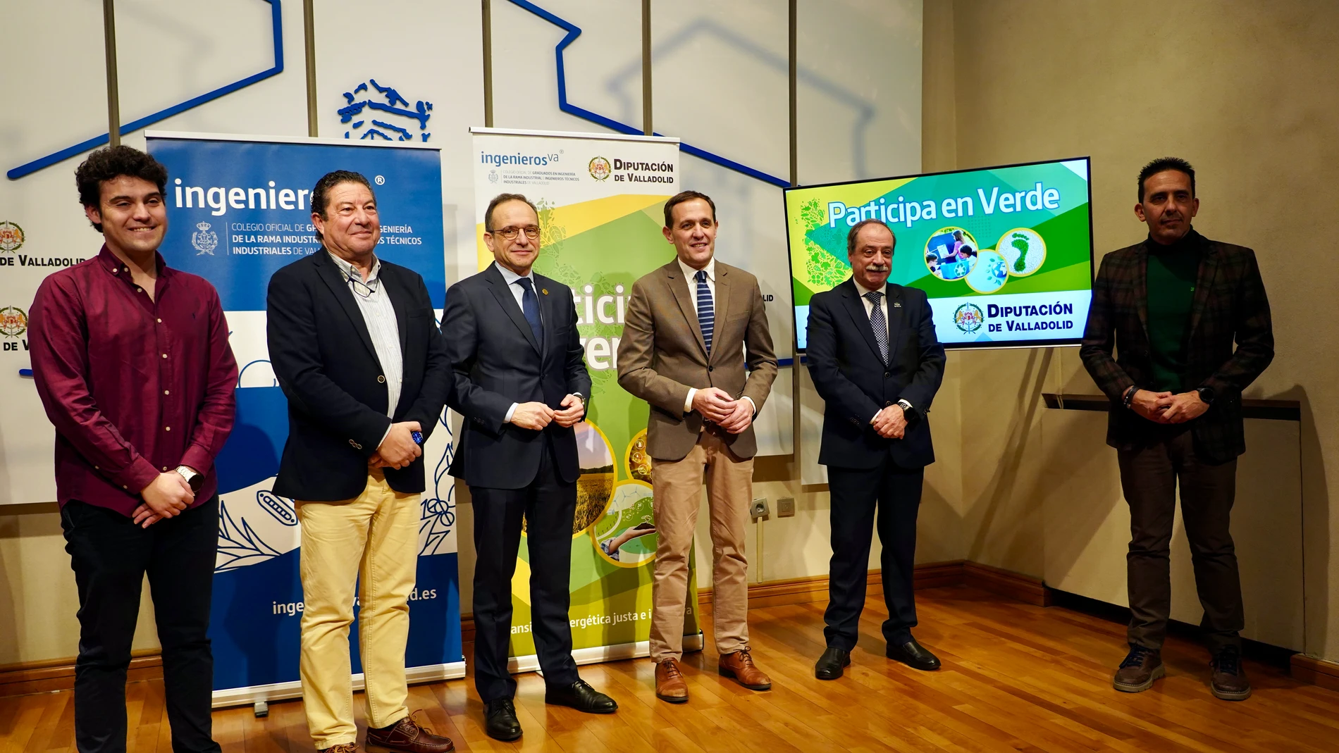 El presidente de la Diputación de Valladolid, Conrado Íscar, junto al decano de ingenierosVA, Rafael Álvarez, entre otros, presentan ‘Participa en Verde’, un programa que acerca la transición energética al medio rural