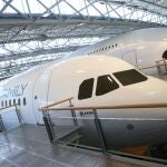 An Airbus A320 Family aircraft is displayed at the mock-up centre of the Airbus aircraft manufacturer, in Blagnac, near Toulouse, southern France, 20 March 2019 (reissued 29 November 2025). 