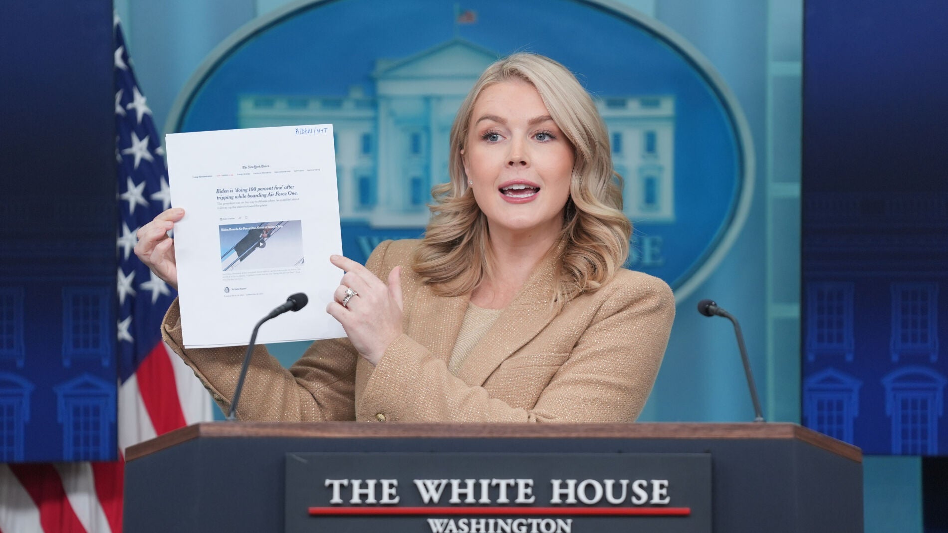 White House press secretary Karoline Leavitt speaks during a press briefing at the White House, Monday, Dec. 1, 2025, in Washington. (AP Photo/Evan Vucci)