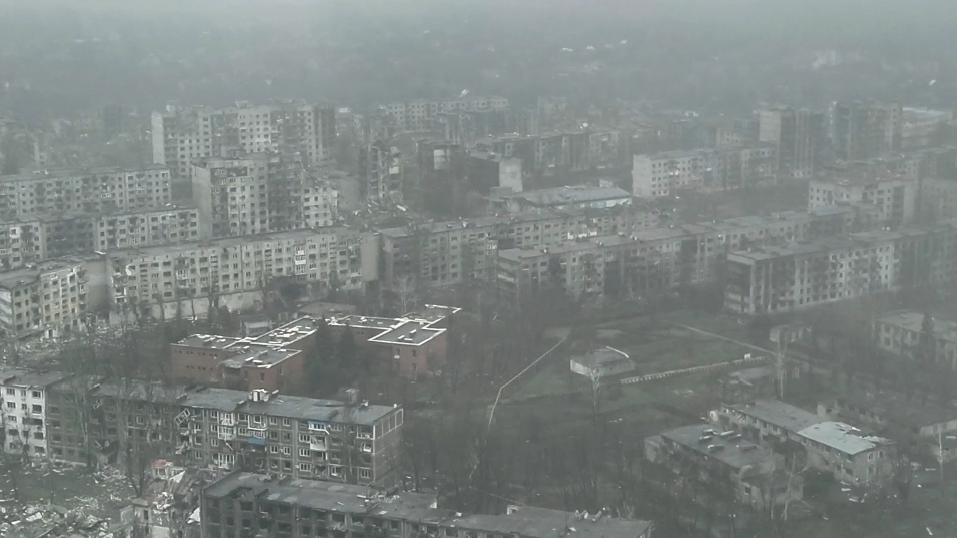 This image made from a December 2025 video provided by the Ukrainian Defense Forces shows the heavily-bombed city of Myrnohrad in eastern Ukraine's Donetsk region. (Ukrainian Defense Forces via AP)