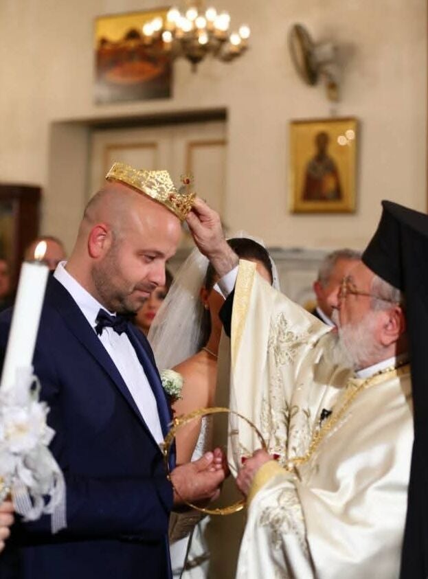 Michel Nader en su boda por el rito ortodoxo en Beirut