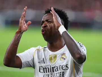 Athletic Club de Bilbao v Real Madrid - LaLiga EA Sports Vinicius Junior of Real Madrid CF gestures during the Spanish League, LaLiga EA Sports, football match played between Athletic Club de Bilbao and Real Madrid at San Mames stadium on December 03, 2025 in Bilbao, Spain. AFP7 03/12/2025 ONLY FOR USE IN SPAIN