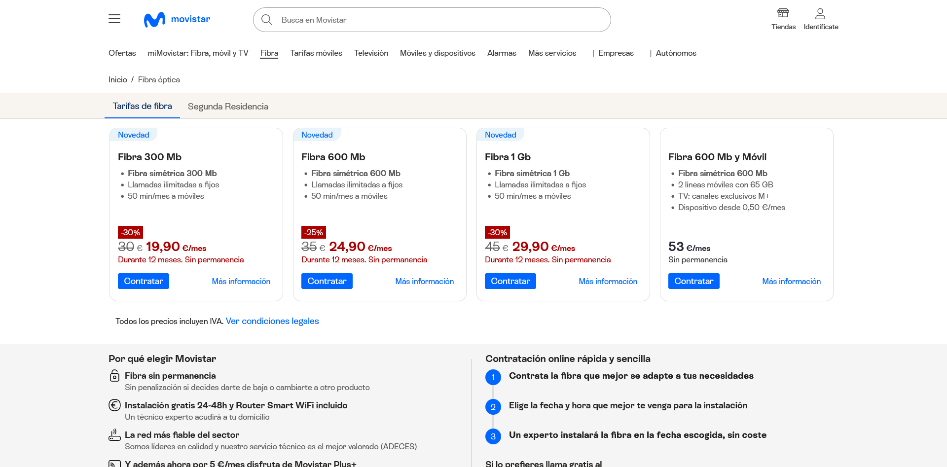 Movistar mejora sus tarifas: ahora tiene más GB en móvil y la fibra es ...