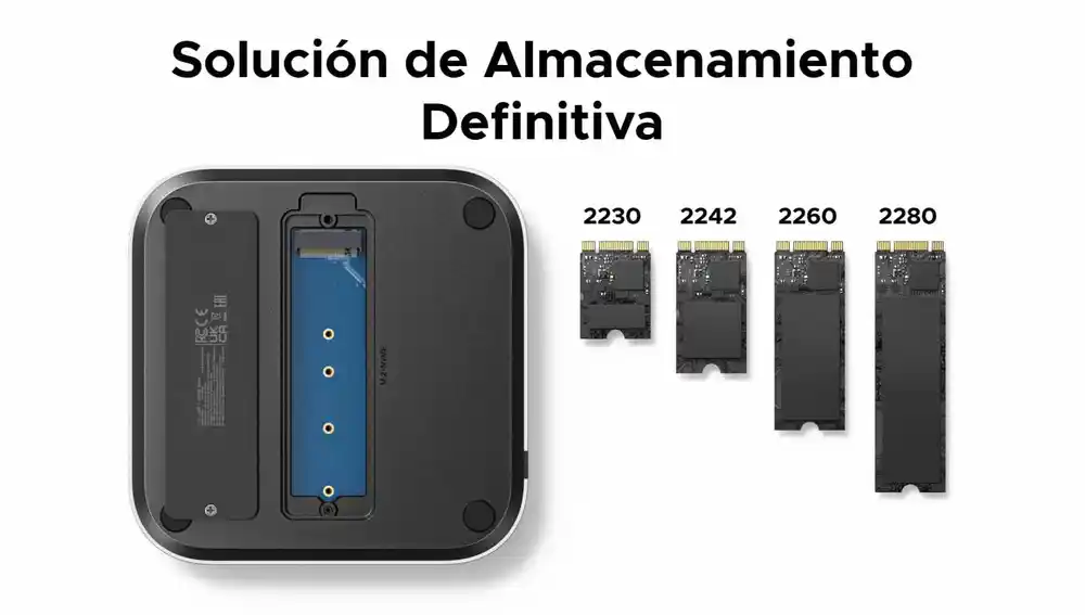 Esta base permite ampliar la capacidad de almacenamiento del Mac mini instalando un SSD