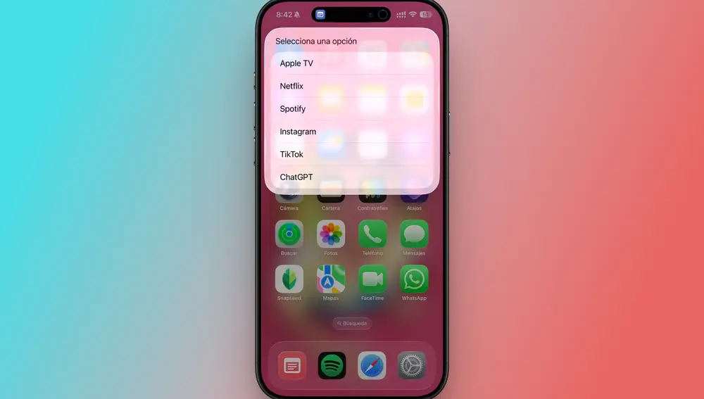 Este menú crea accesos directos a tus aplicaciones favoritas