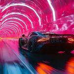 Concepto de túnel futurista con un coche deportivo