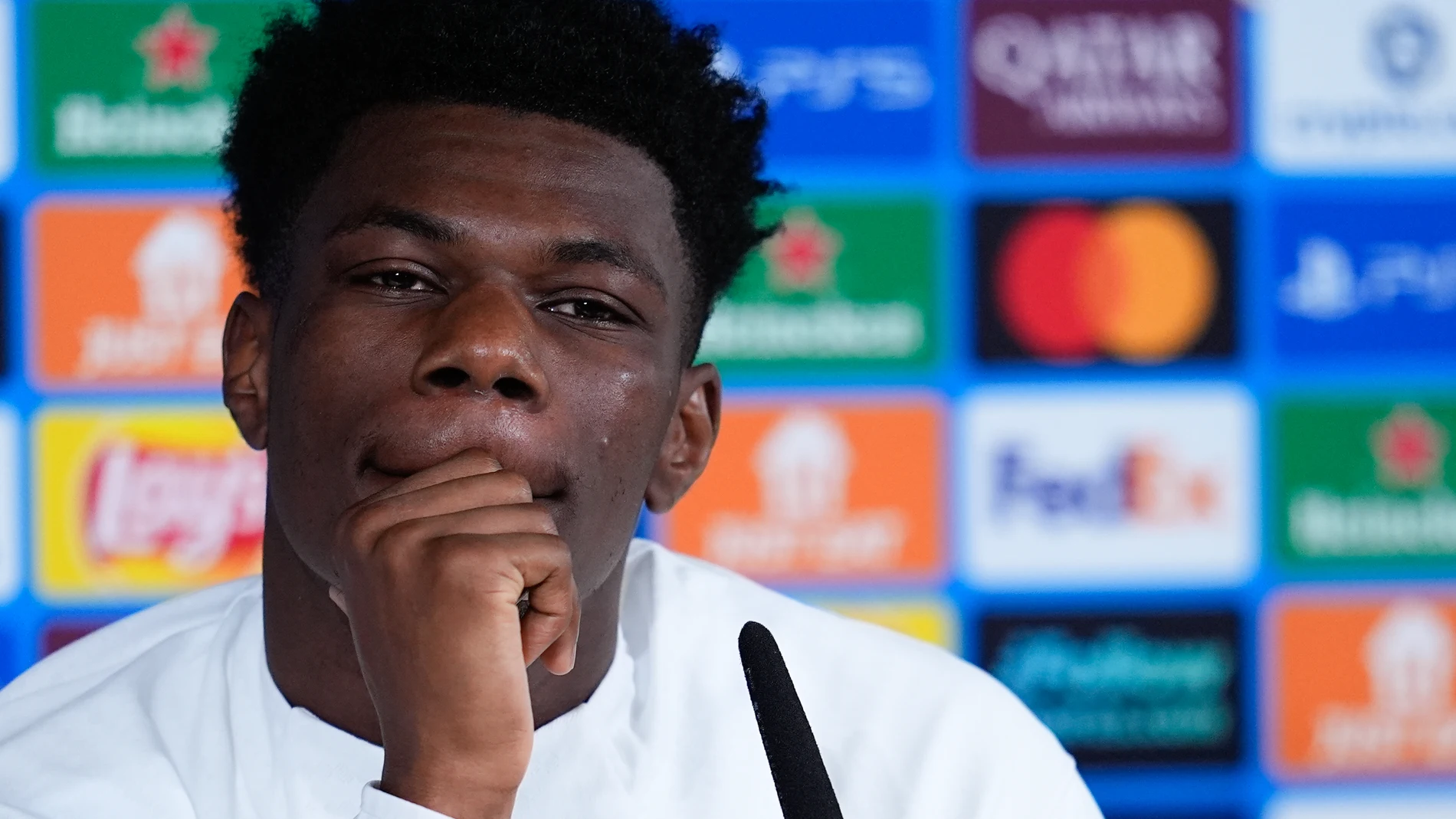 Aurelien Tchouameni of Real Madrid CF attends his press conference prior to their UEFA Champions League 2025/26 match against Manchester City at Ciudad Deportiva Real Madrid on December 09, 2025, in Valdebebas, Madrid, Spain.AFP7 09/12/2025 ONLY FOR USE IN SPAIN