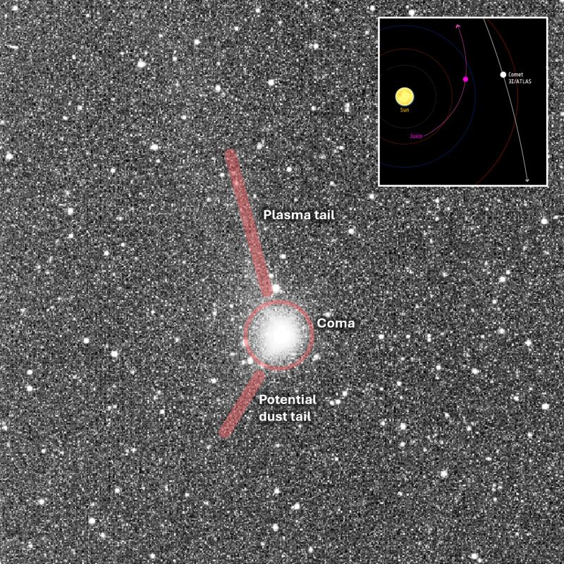 El cometa 3I/ATLAS muestra actividad en el avance de la cámara de navegación Juice