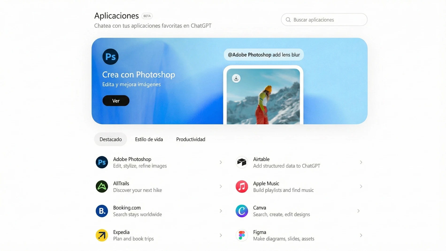 ChatGPT ya tiene tienda de apps: Google, Apple, Microsoft, Adobe, Spotify y más.