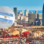 Imagen de Barcelona junto a una bandera de Argentina
