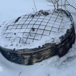 Un fragmento de un misil hipers&oacute;nico "Oreshnik" ca&iacute;do en la regi&oacute;n ucraniana de Le&oacute;polis