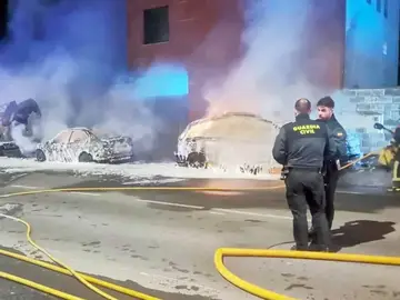 Estado en la que quedaron los dos coches incendiados en San Cristóbal de Segovia Estado en la que quedaron los dos coches incendiados en San Cristóbal de Segovia