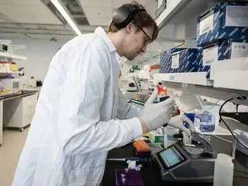El Dr. Ross Jones, investigador asociado de la UBC, en el laboratorio donde trabajan para desarrollar terapias celulares a partir de células madre El Dr. Ross Jones, investigador asociado de la UBC, en el laboratorio donde trabajan para desarrollar terapias celulares a partir de células madre