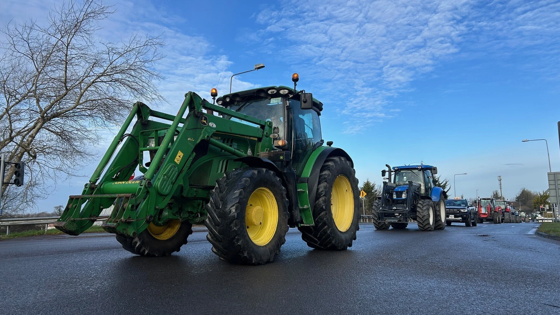 A convoy of tractors protest against the EU-Mercosur trade deal in Athlone, Ireland, Saturday Jan. 10, 2026. (Cillian Sherlock/PA via AP)