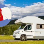 Imagen de una autocaravana y una bandera de Castilla-La Mancha