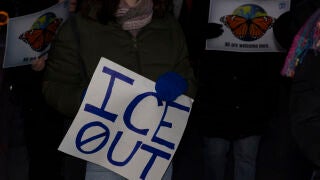 January 23, 2026, New York, New York, USA: People carry signs that read 'ICE OUT' 'All are welcome here' joining thousands of New Yorkers marching from Manhattan's Union Square to stand in solidarity with Minnesota on the day of a statewide walkout protesting ICE (Immigration and Customs Enforcement.) Demonstrators call for elected officials to stand up to the Trump administration's immigration policy, withdraw federal paramilitary forces from U.S. cities and hold officials accountable for la...