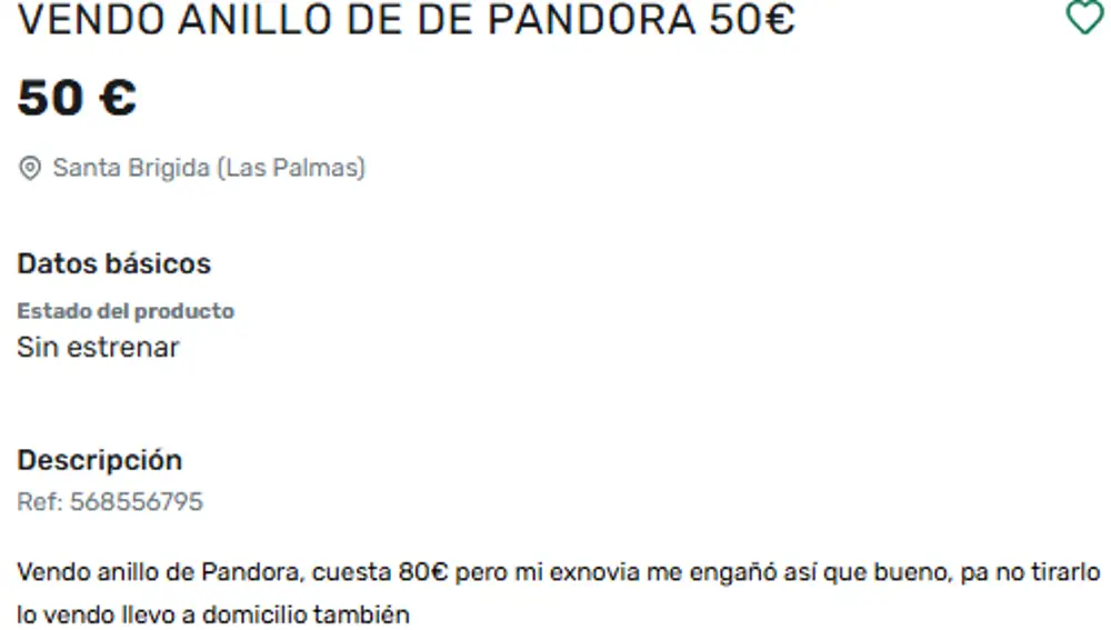 Anillo vendido por un ex