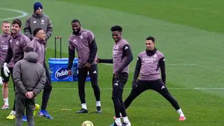 Real Madrid Training Session - LaLiga EA Sports Thibaut Courtois, Kylian Mbappe, Aurelien Tchouameni, Trent Alexander-Arnold and Antonio Rudiger during the training day of Real Madrid ahead the Spanish League, LaLiga EA Sports, football match against Real Sociedad at Ciudad Deportiva Real Madrid on February 13, 2026, in Valdebebas, Madrid, Spain. AFP7 13/02/2026 ONLY FOR USE IN SPAIN